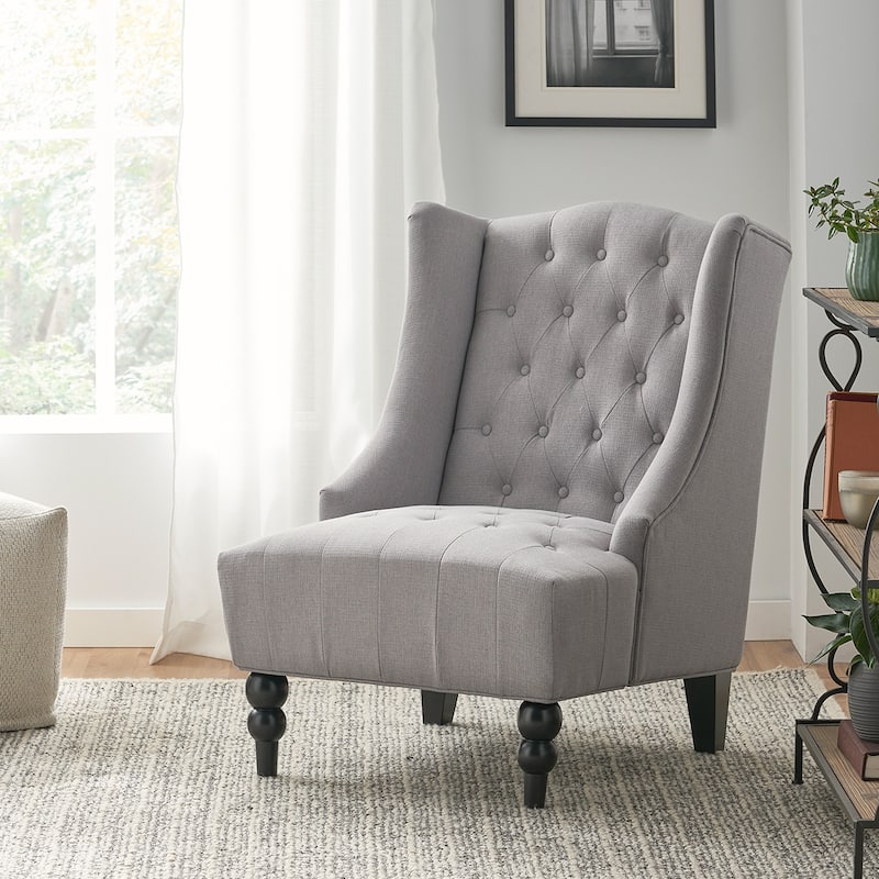 Linen Wingback Chair With Wood Frame
