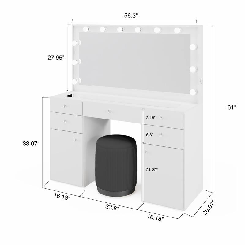 Boahaus Smart Extra-Large Vanity with LED Mirror & Bluetooth Speakers