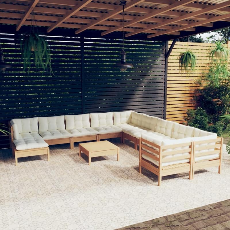 vidaXL Solid Pinewood Patio Lounge Set 12 Piece with Cushions Multi Colors
