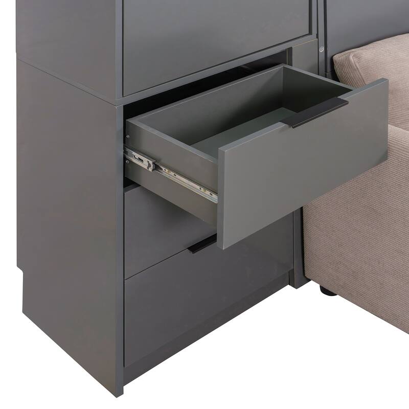 Queen Size Murphy Bed with Sofa, Space Saving Wall Bed with Desk Storage Shelves and Drawers for Home Office Pull Down Bed