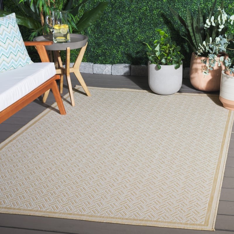 SAFAVIEH Terrace Elita Indoor/Outdoor Washable Backyard Patio Rug - 6'7" Square - Beige/Ivory