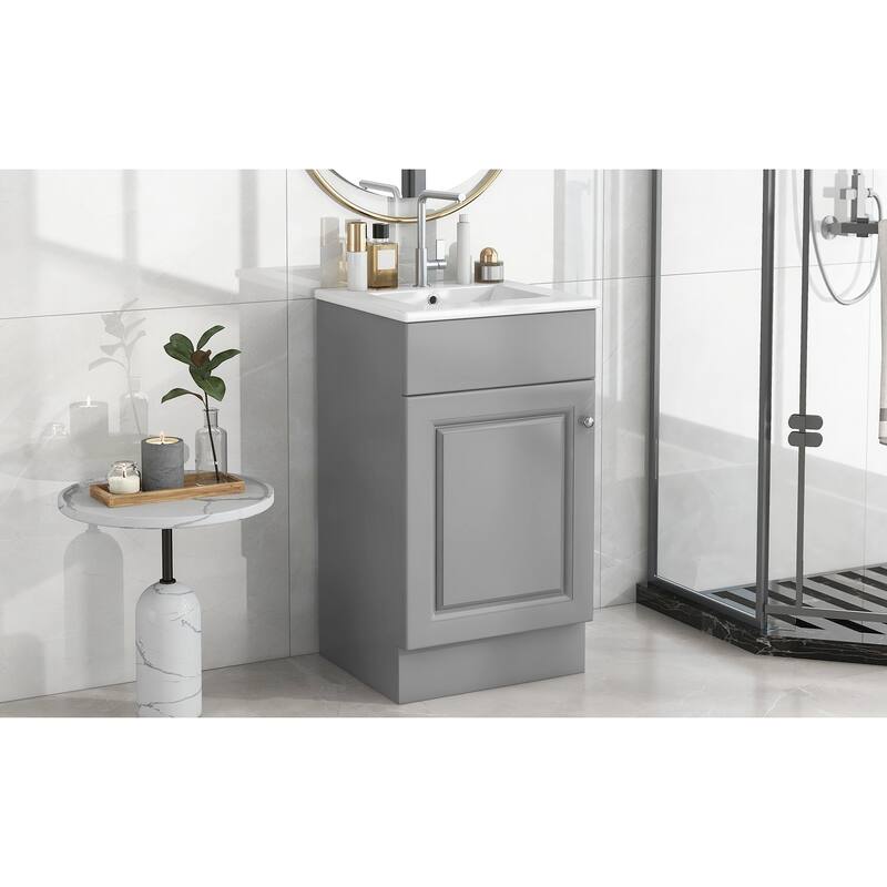18" Bathroom Vanity with Sink, Vanity Cabinet with Door Shelf and Adjustable Shelf