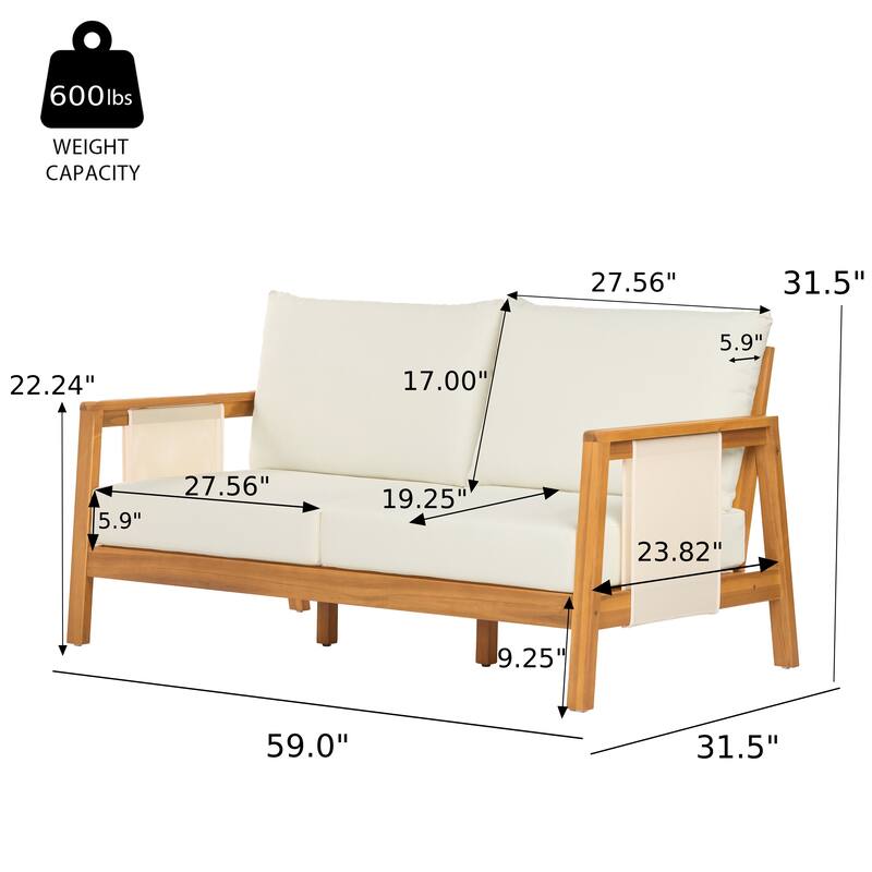 Christopher Knight Home - Arno Mid-Century Modern Outdoor Acacia Wood Sofa Seating Set with Cushions and Coffee Table