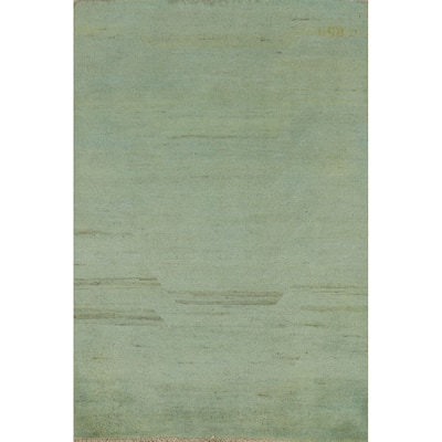 Green Gabbeh Modern Foyer Rug Handmade Wool Carpet - 3'6"x 4'8"