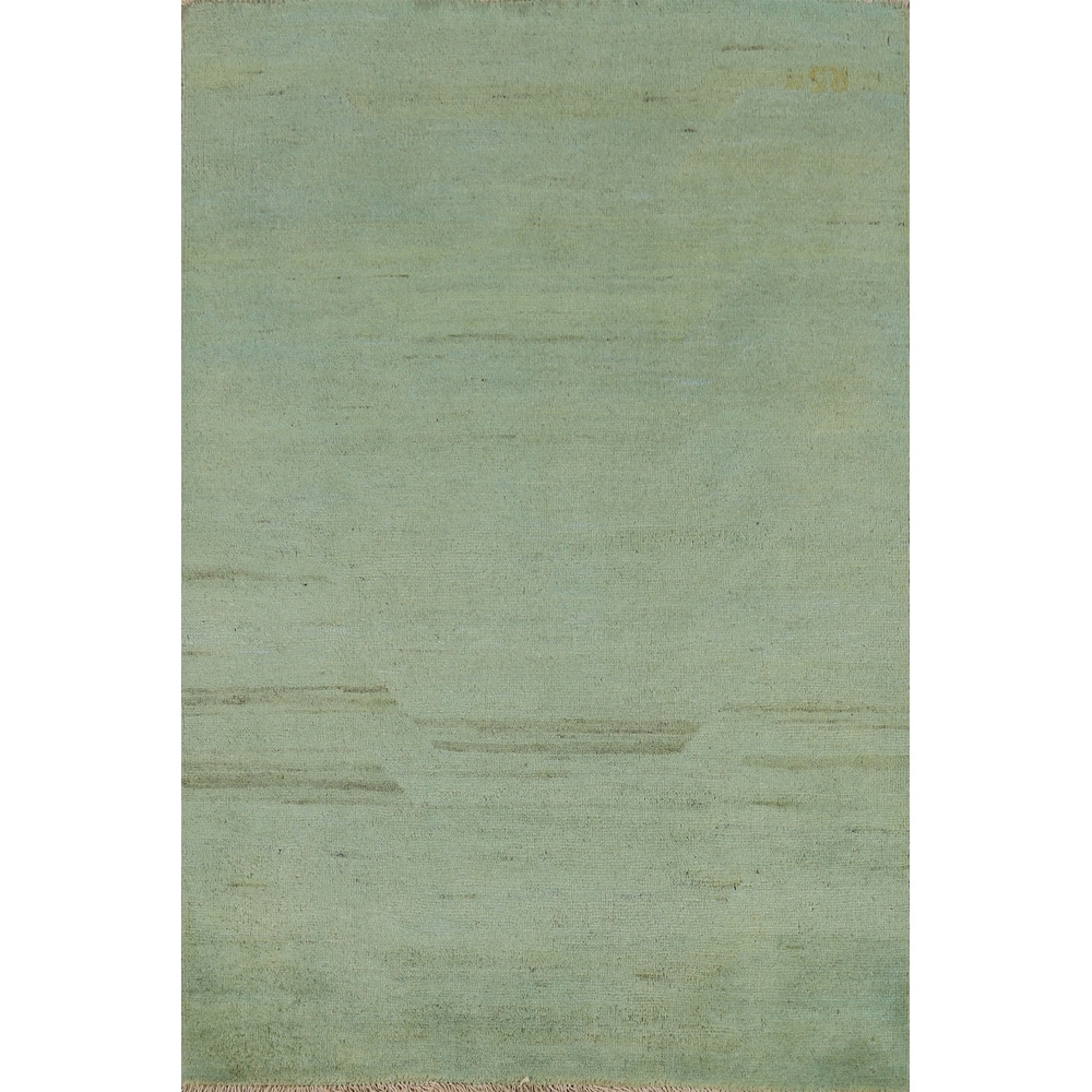 Green Gabbeh Modern Foyer Rug Handmade Wool Carpet - 3'6"x 4'8"