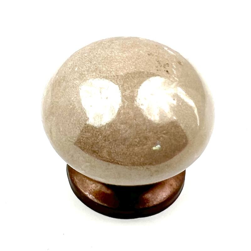 HomeRoots Set of Six Tan Ceramic Mushroom Shape Drawer Pull Knobs - 1.50 in. x 1.00 in. x 1.50 in.
