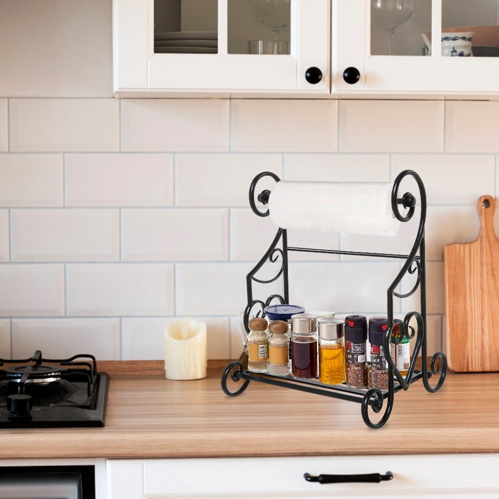 Kitchen Countertop Towel Holder Stand with Spice/Condiment Shelf