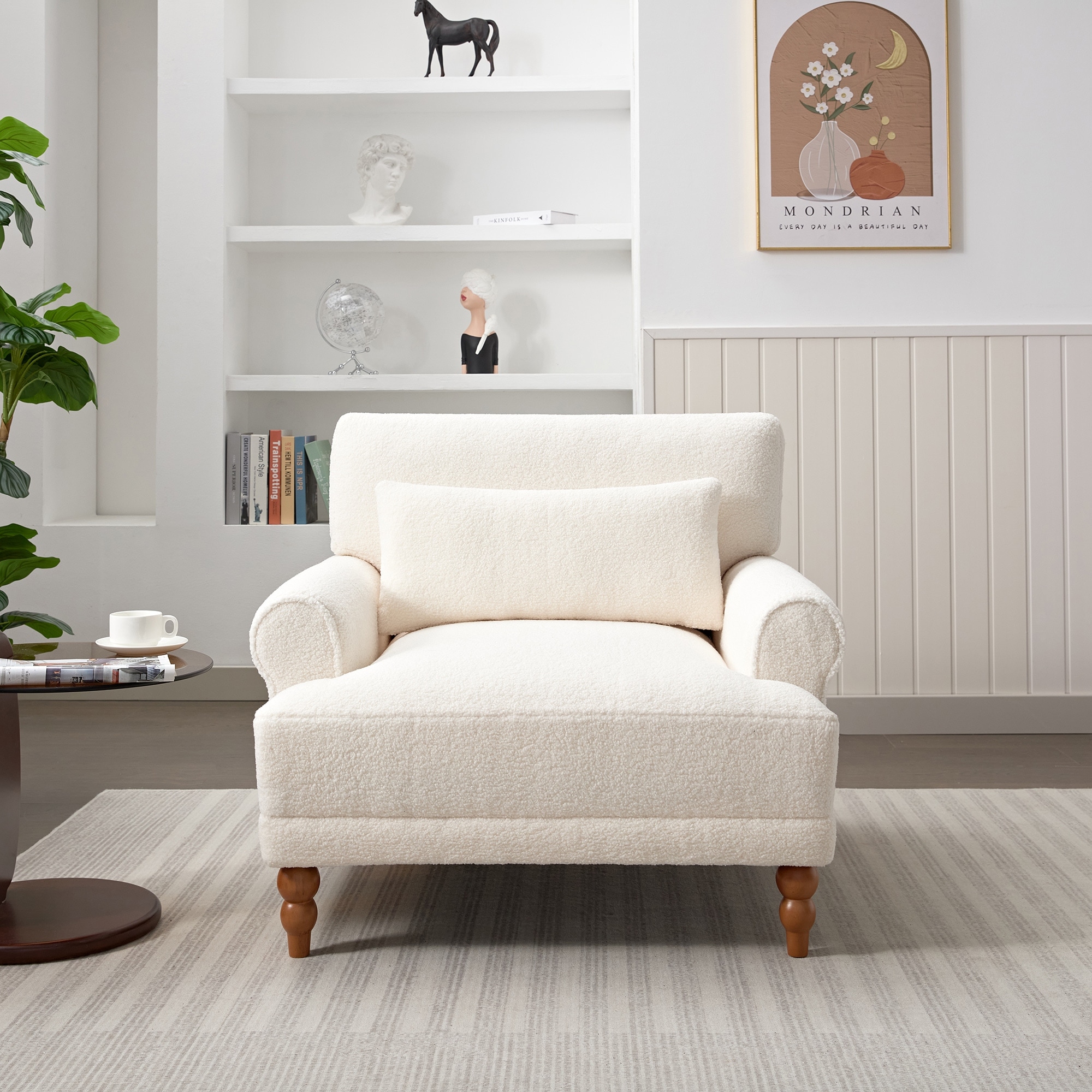 Roomfitters Oversized Accent Chair with Circular Armrests, Upholstered Lounge Chair with Lumbar Pillow and Vintage Legs