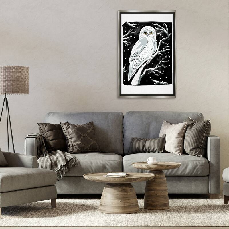 Stupell Forest Owl & Calm Snowfall Framed Floater Canvas Wall Art Design By Hannah Moren