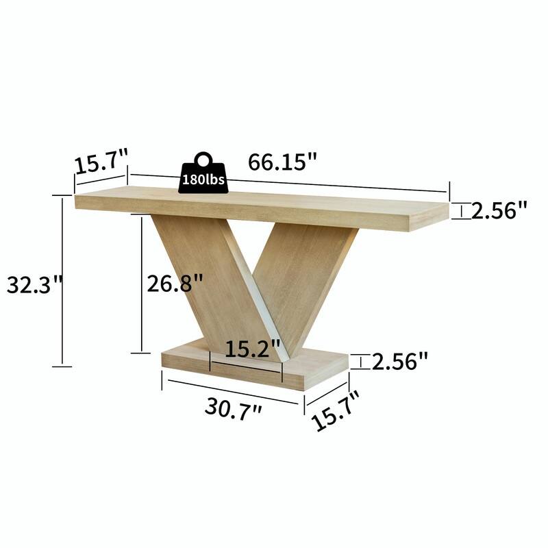 66" Modern X-Leg Console Table - Solid Wood Veneer Narrow Sofa Table with Geometric Design