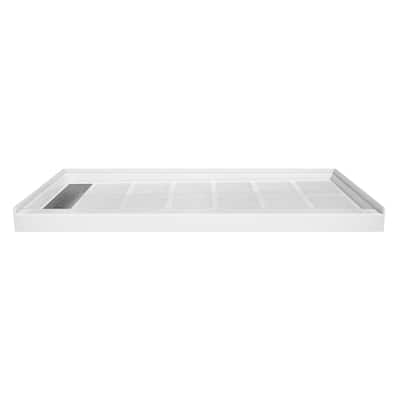 60 in. x 30 in. Elegant White Single Threshold Anti-slip SMC Rectangular Shower Base with Drain and Stainless Steel Drain Cover