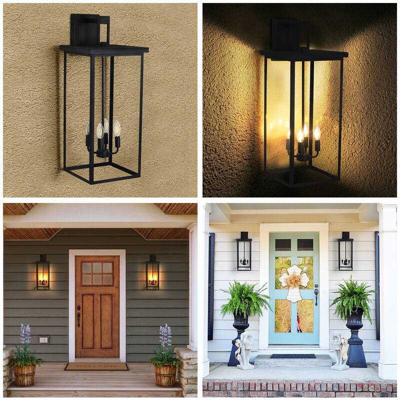 30"(H) 1pcs 4-Light Black Outdoor Wall Light, Weatherproof Wall Sconces for Porch, Garden, Patio (No Bulbs) - Matte Black