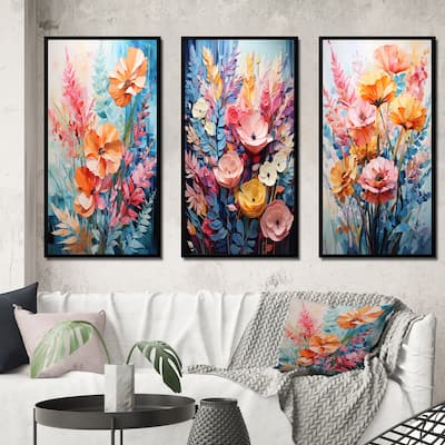 Designart "Multicolored Ferns Collage VII" Floral & Botanical Framed Wall Art Set Of 3 For Home Decor