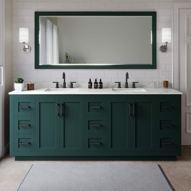 Wyndham Collection WCF292984D-QTZ-US3M70 Miranda 84" Free Standing - Green / Giotto Quartz Top / Matte Black Hardware