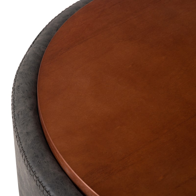 Christopher Knight Home - Mollet Modern 30" Round Hidden Storage Ottoman with Removable Wooden Lid & Rolling Wheel Casters