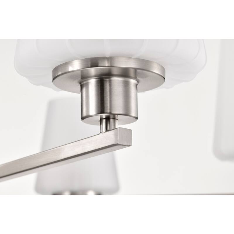 Lune 6 Light Chandelier Brushed Nickel Finish Etched White Glass - Brushed Nickel