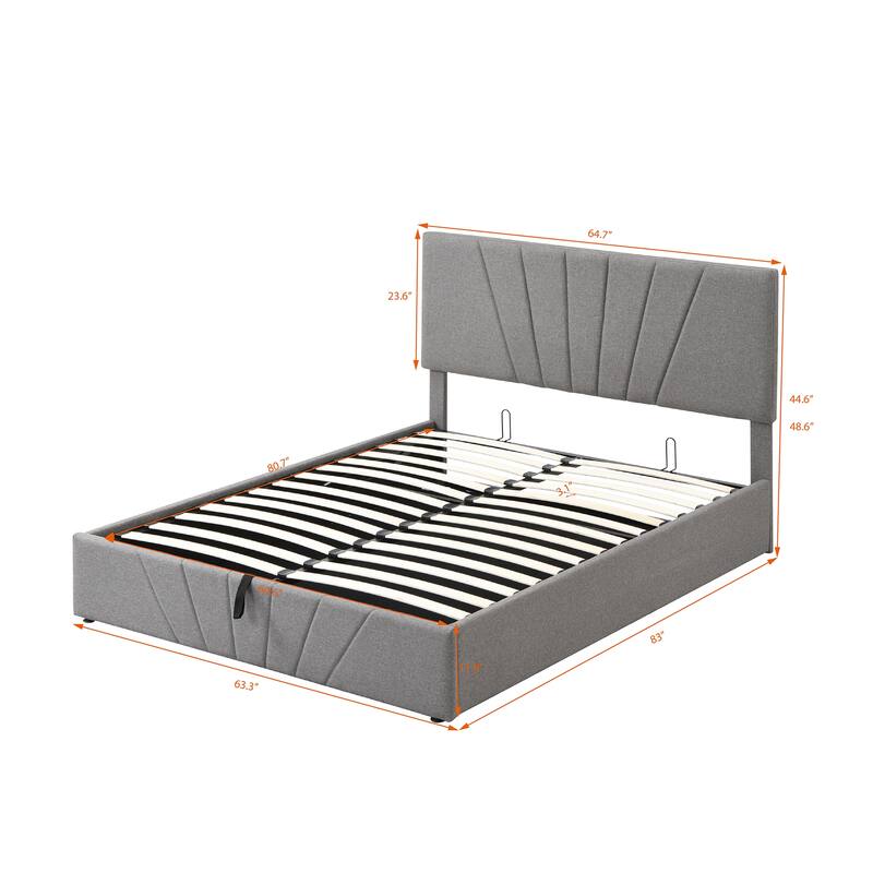 Upholstered Platform Bed with Hydraulic Storage System & Tufted