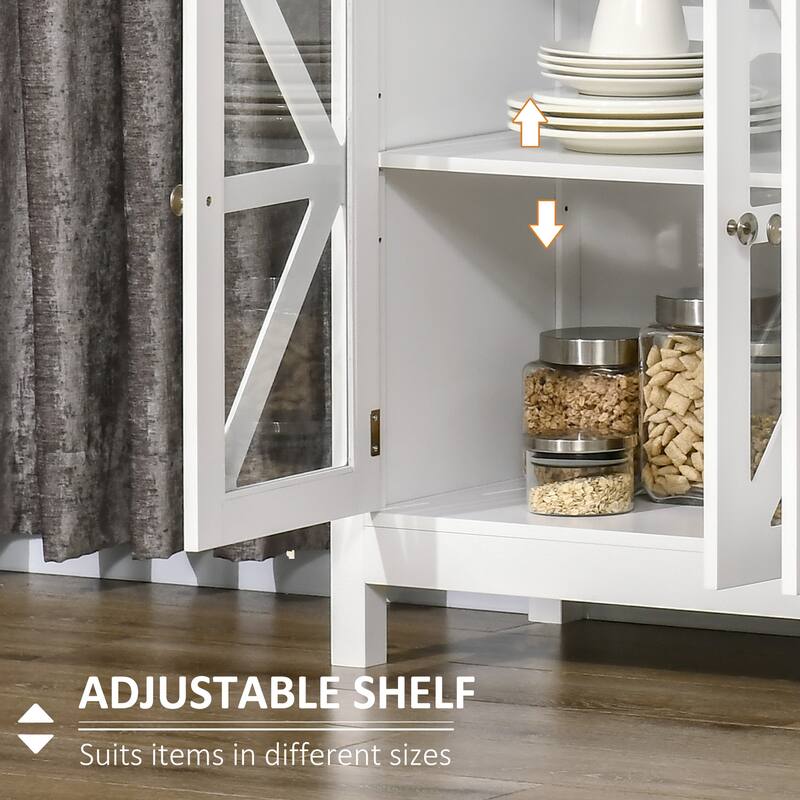 Sideboard Cabinet with Tempered Glass Doors & Adjustable Storage Shelves, White