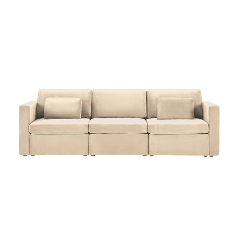 Modern Cotton Linen L-Shape Sectional Sofa, Oversized Upholstery Sectional Sofa, Chaise Couch with Storage Ottomans for Living R