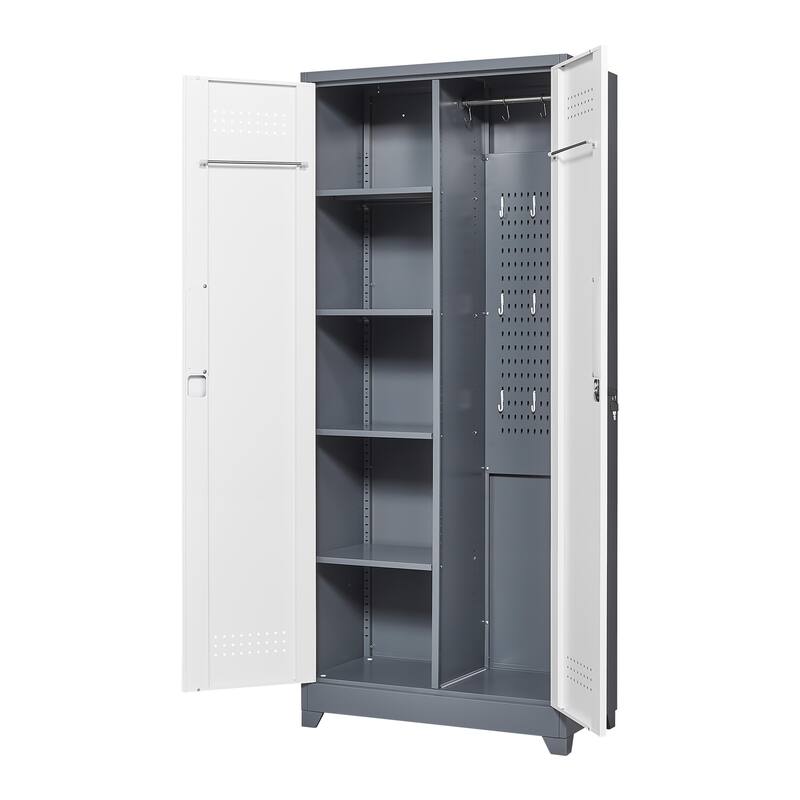 Metal Cleaning Tool Cabinets With Locking Doors, High Broom Tool Storage Cabinets, Adjustable Shelves
