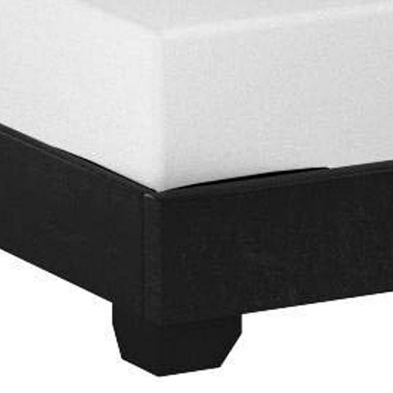 Shirin Twin Size Bed, Wood, Nailhead Trim, Upholstered Headboard, Black