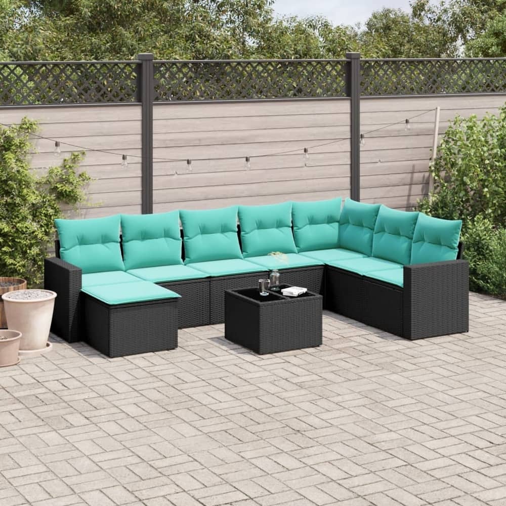 vidaXL Patio Sofa Set with Cushions Outdoor Conversation Furniture Poly Rattan - 25.8" x 24.4" x 27.2"