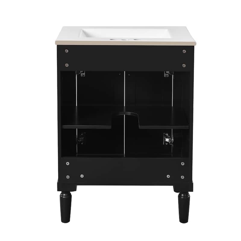 24'' Solid Wood+MDF Bathroom Vanity with Top Sink and Large Storage Shelves - 24" x 18"
