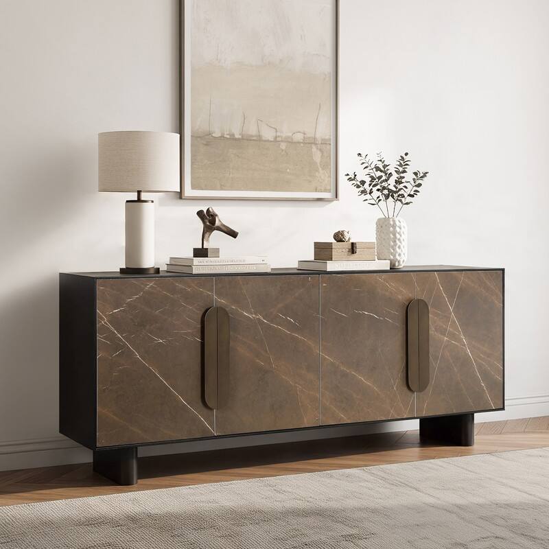 Spruce & Spring Modern Black Ash Sideboard with Cappuccino Ceramic Doors, Large Storage Cabinet