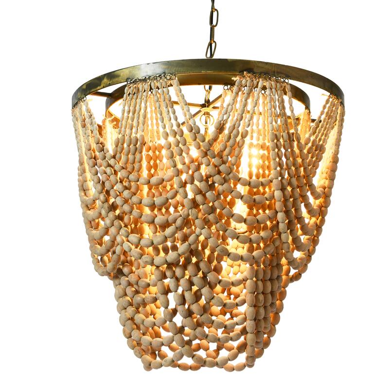 2-Tier Draped Wood Bead Chandelier