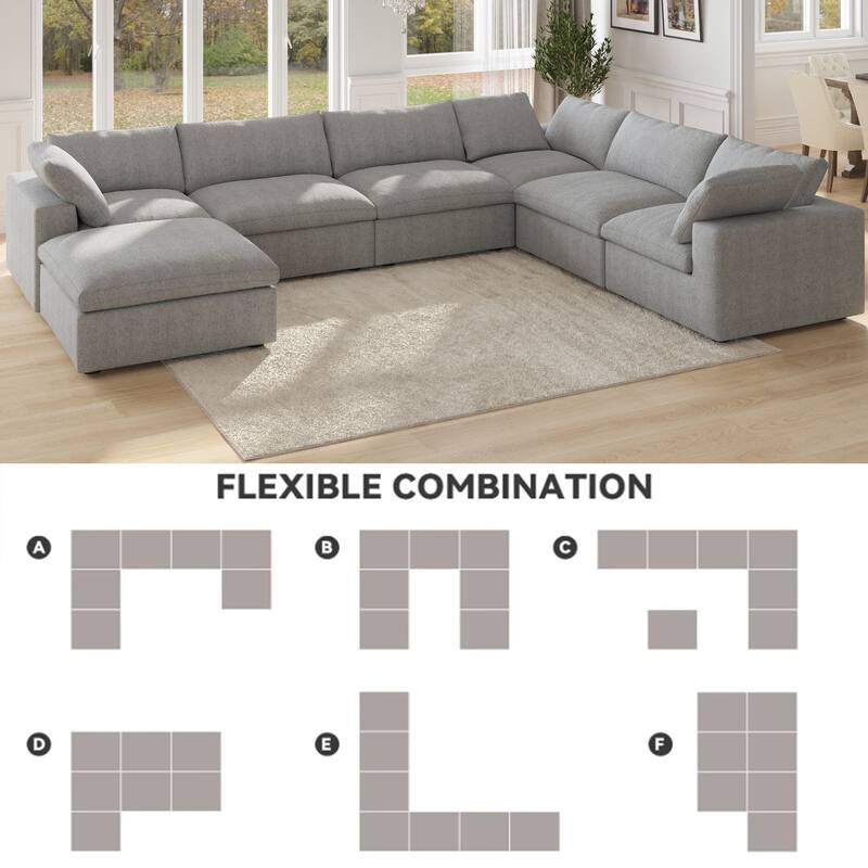 Cloud Couch Modular Sectional Sofa Oversized Down Filled Corner 7 Seater L-Shaped Couch with Ottoman for Living Room Set
