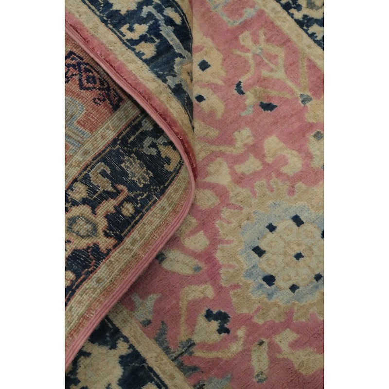 Hand Knotted Oriental 100% Wool Carpet Transitional All-Over Pink Oushak Runner Rug - 14' 7'' X 2' 7''