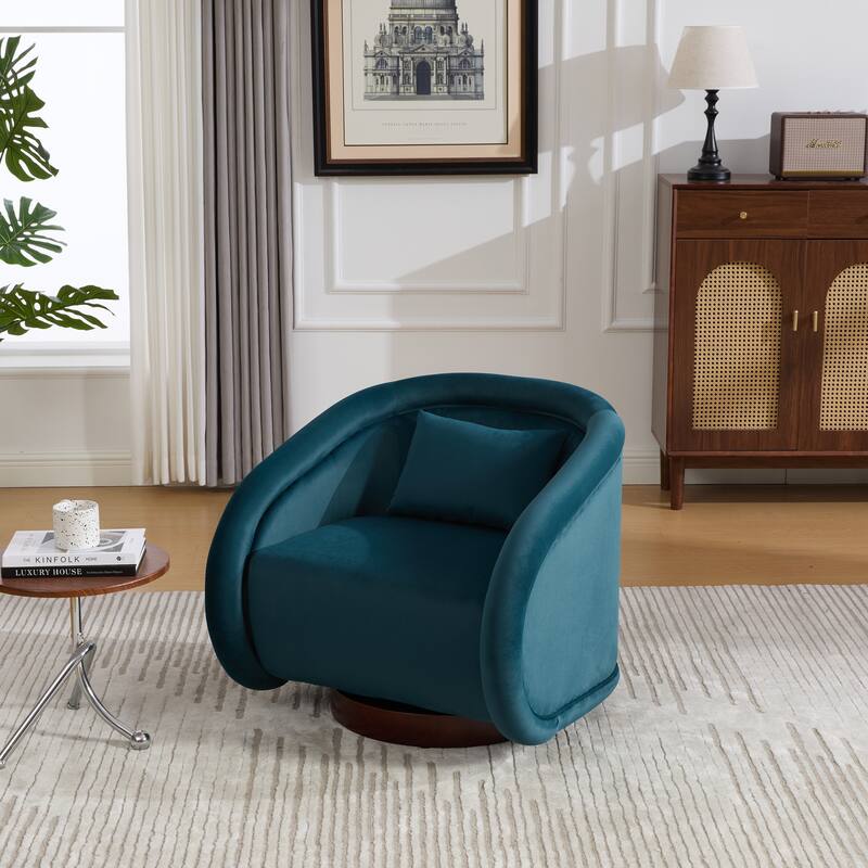 360-degree Swivel Barrel Chair with Velvet Fabric Upholstery, Comfy Pumpkin-Shaped Swivel Chair for Living Room, Bedroom