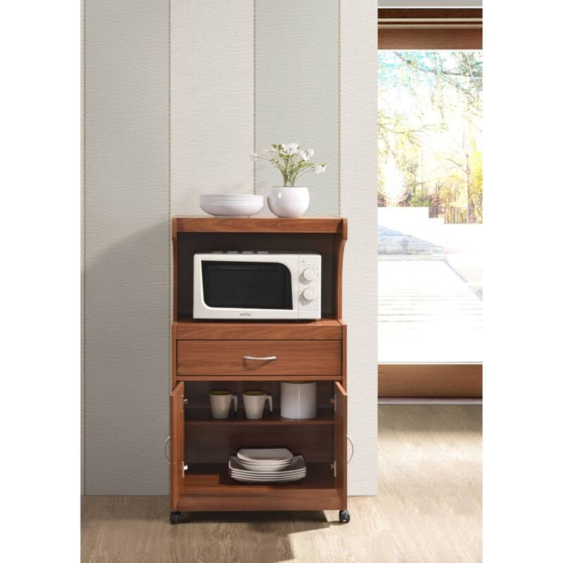 45" Cherry Red Microwave Kitchen Cart with Cabinet and Drawer