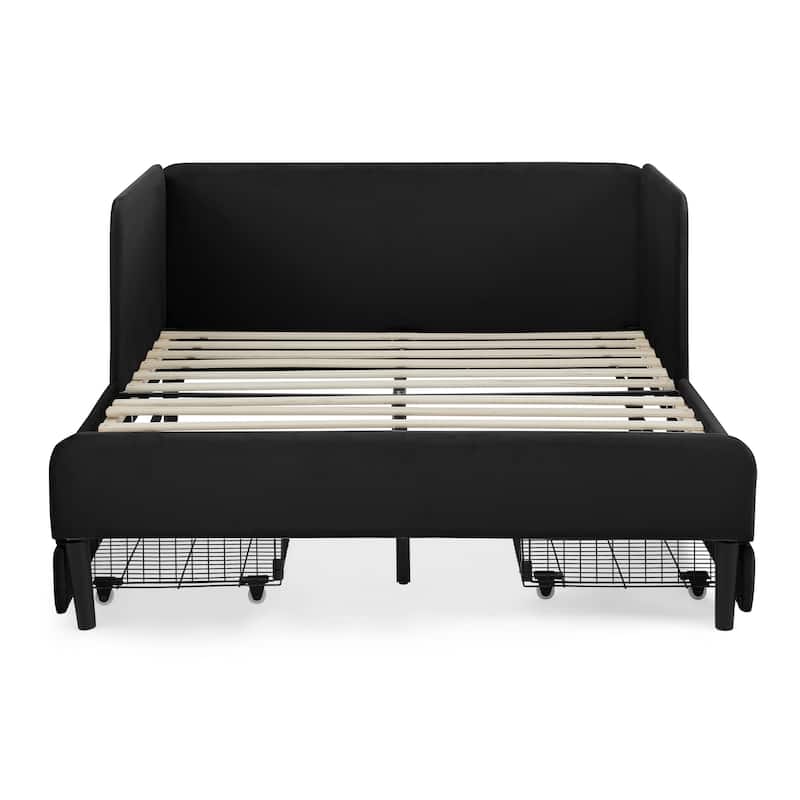 Full Size Upholstered Platform Bed Frame, Velvet Sofa Bed with Storage Drawers, Convertible Sofa Daybed