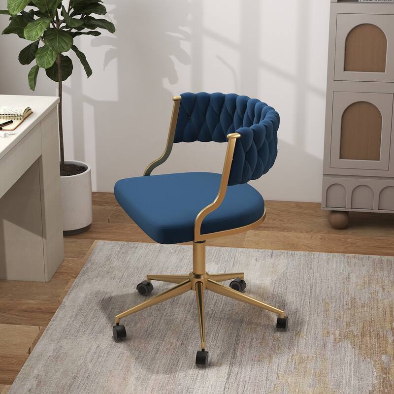 Velvet Home Desk Chair Office Swivel Chair with Wheels and Gold Base