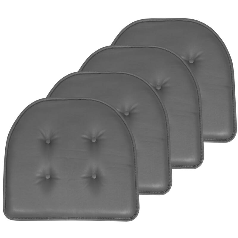 U-Shaped Faux Leather Memory Foam Chair Pads - Set of 4 - Grey