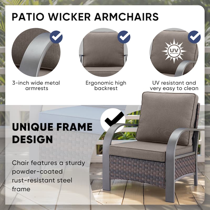 Outdoor Patio 4PCS Chair with Fire Pit Table - Grey cushion - Brown