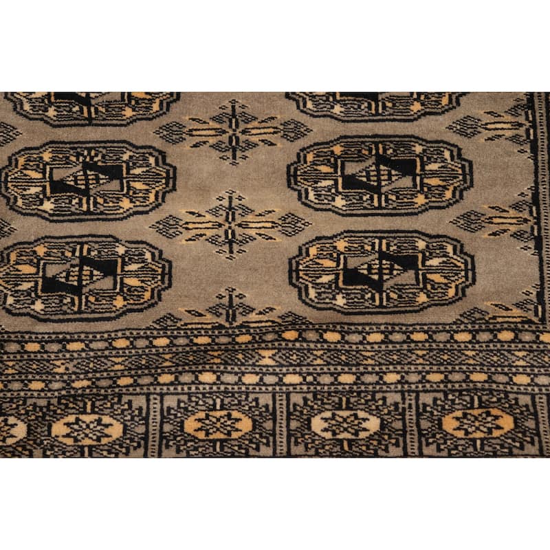 Tribal Bokhara Brock Gray/Black Hand Knotted Wool Rug - 5'1'' x 8'2''