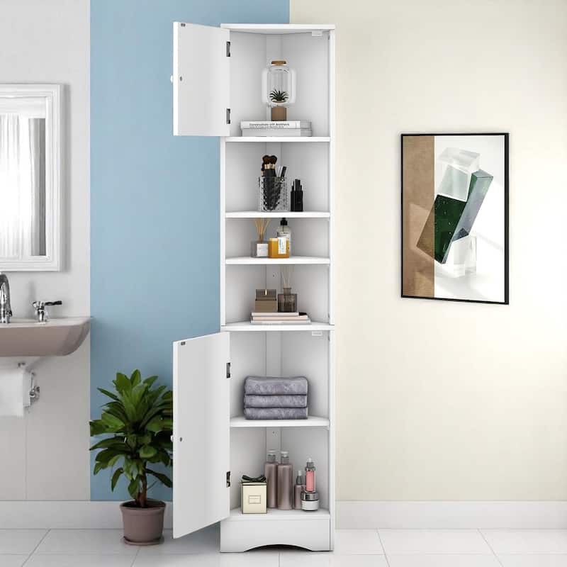 Triangle Corner Bathroom Cabinet with 2 Doors, Open Shelf, Adjustable Storage for Small Space