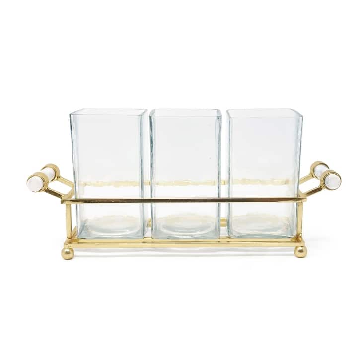 Cutlery Holder with Silver Frame and Cylinder Handles - 12.6"L