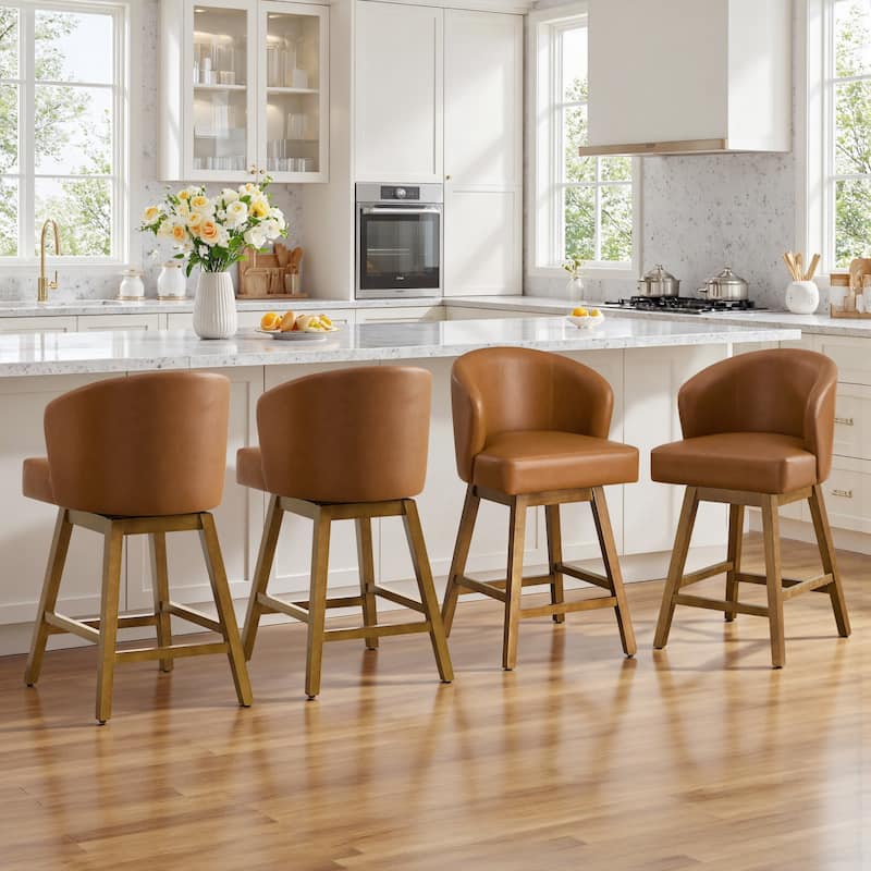 26 Inch Upholstered Swivel Counter Height Bar Stools with Back and Solid Wood Frame - 37.8"H x 20.9"W x 21.3"D