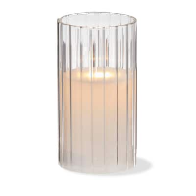 Anya LED Glass Hurricane 3x6 Flameless Pillar Candle Holder for Indoor Use Clear Glass 6in H x 3in L x 3in W