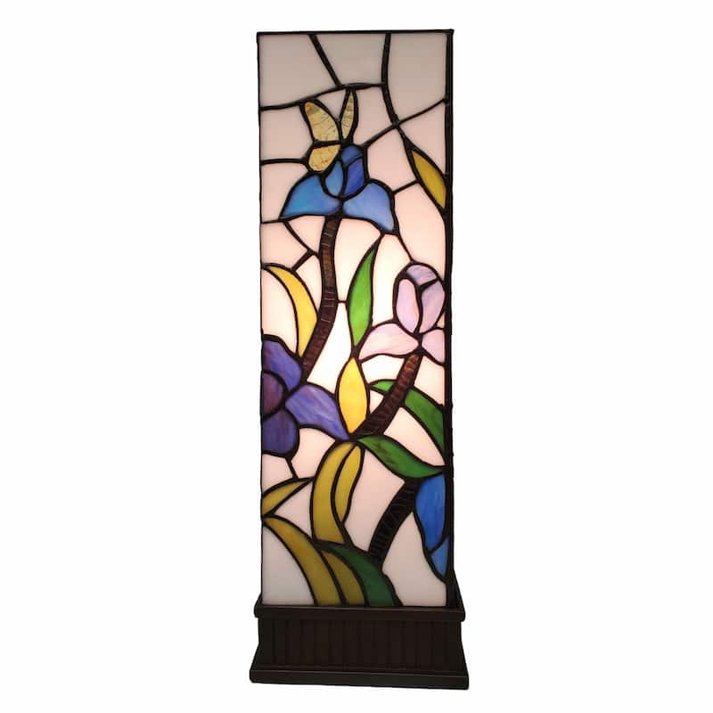 Multi Color Resin Table Lamp with Blue White Stained Glass Shade - 12” x 12” x 24” (D x W x H)