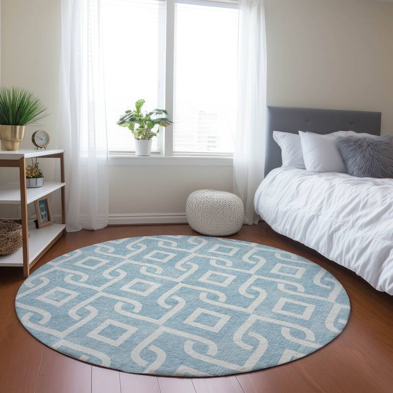 Machine Washable Indoor/ Outdoor Chantille Trellis Rug - Sky - 8' x 8'