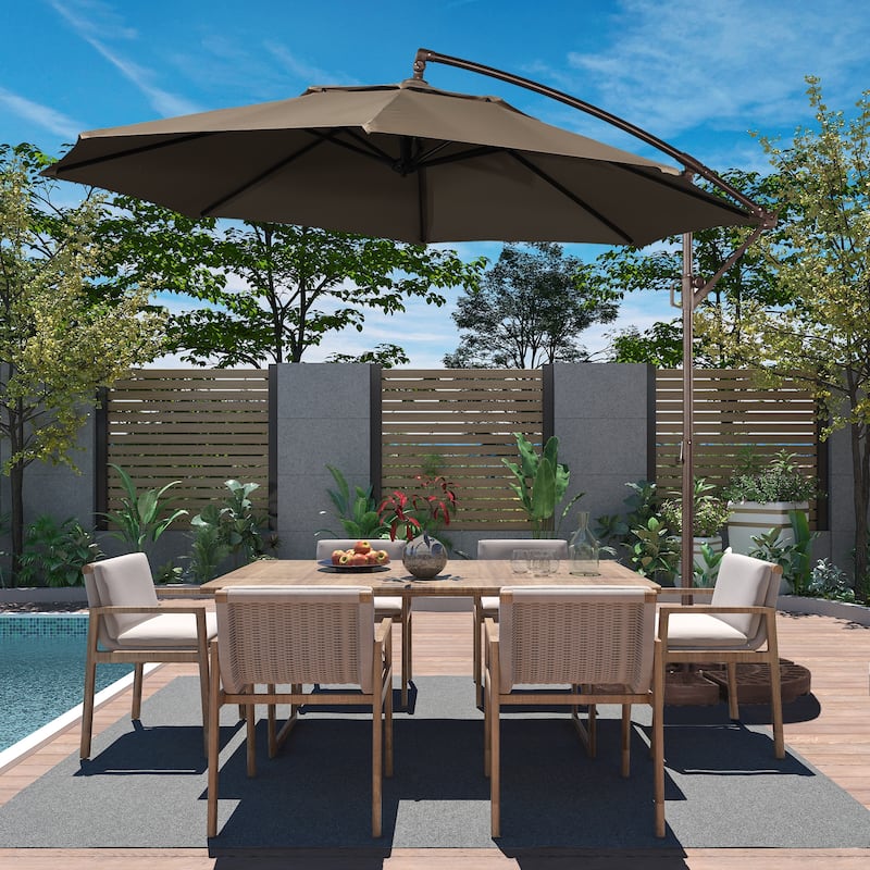 11FT Outdoor Cantilever Umbrella 360 Rotation Patio Offset Umbrella - Tan