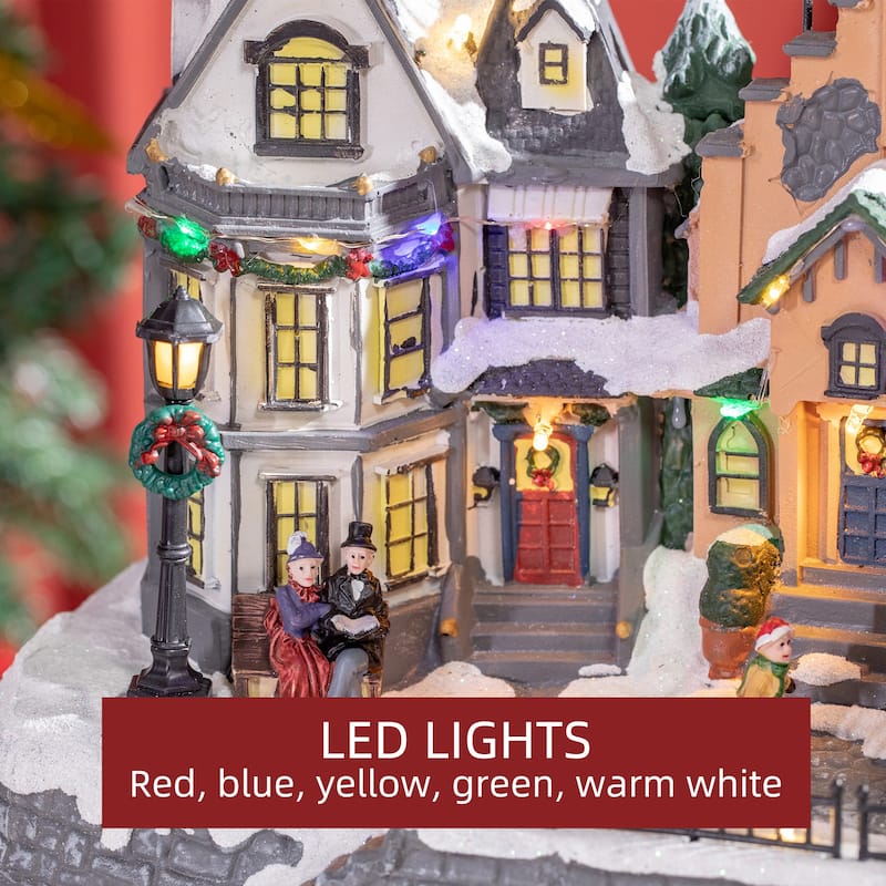 HOMCOM Christmas Village, Santa and Deer Skating Pond Animated Winter Wonderland Set with Multicolored LED Light