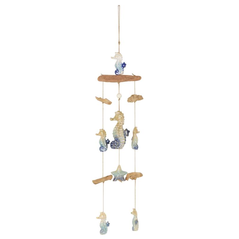 Ceramic Starfish Ombre Windchime with Driftwood and Hanging Starfish Accents - Blue - Roche River Decor - Blue