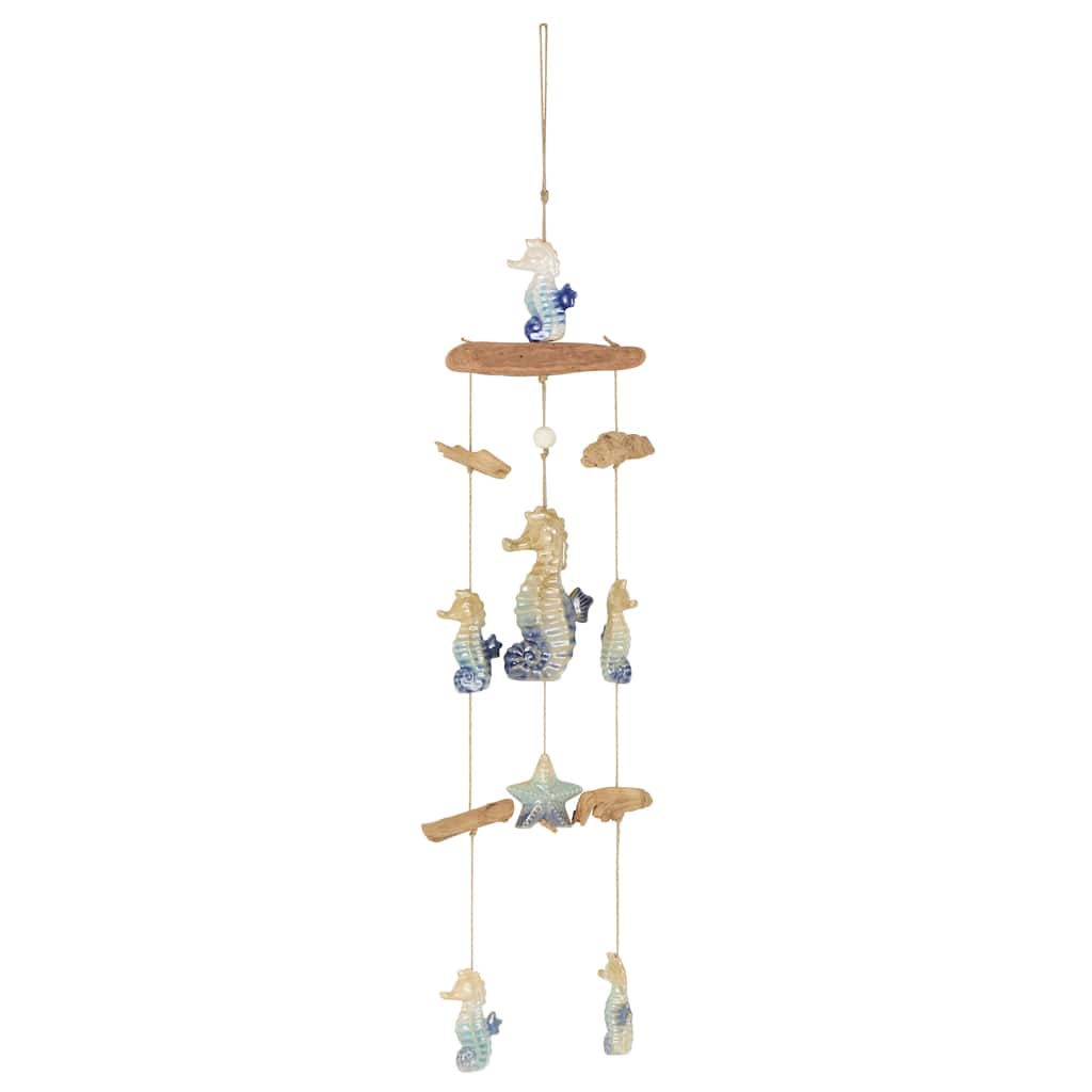 Ceramic Starfish Ombre Windchime with Driftwood and Hanging Starfish Accents - Blue - Roche River Decor