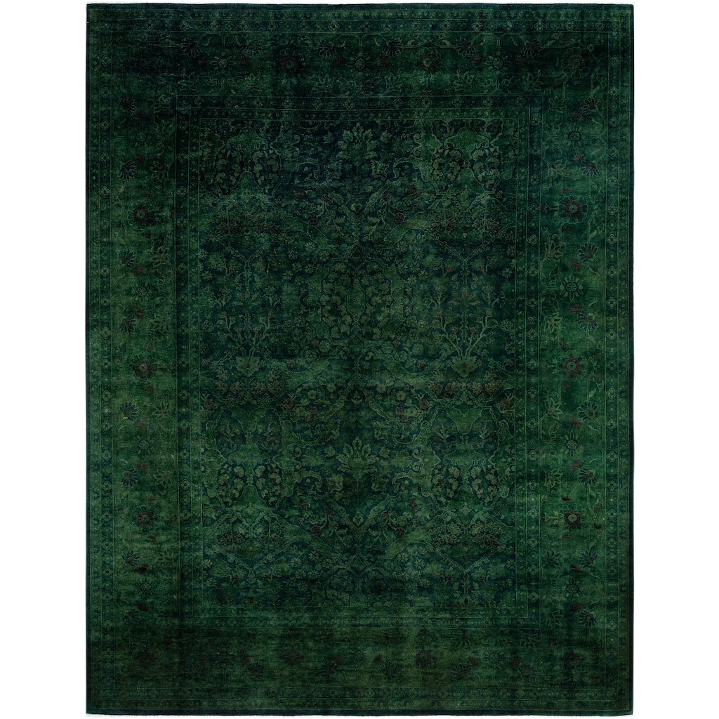 Overdyed Hand-Knotted Wool Modern-Contemporary Green Area Rug 9' 1" x 12' 1"
