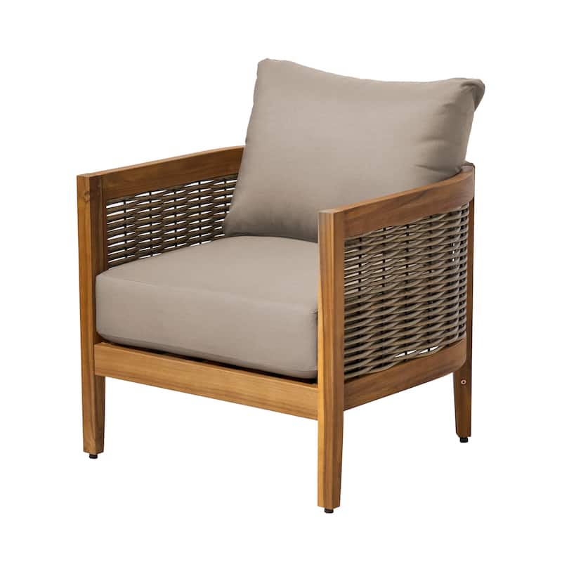 Christopher Knight Home Burchett Acacia Wood and Wicker Outdoor Club Chair with Cushions